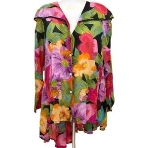 Live In Color vintage lightweight cotton floral tunic, medium, multicolor, artsy